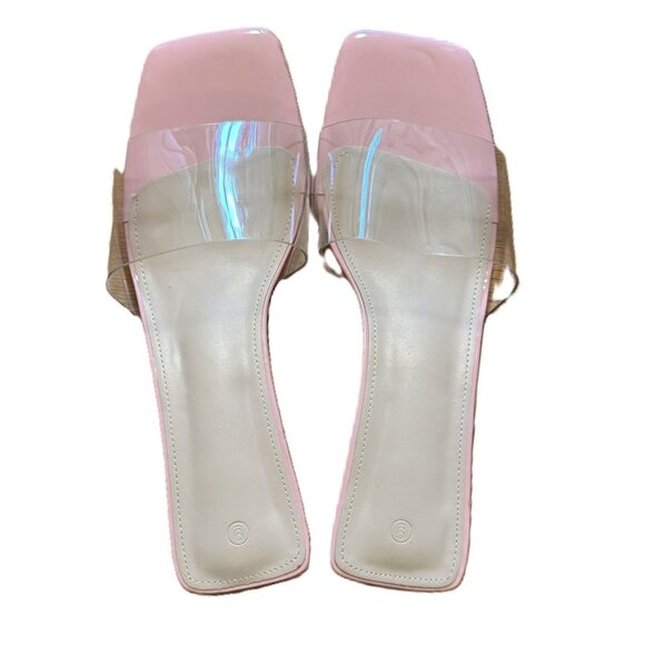 Square-Toed Clear Chunky Heeled Mules, Clear 2" Heel, Slip-Ons, Size 9 - Picture 2 of 6